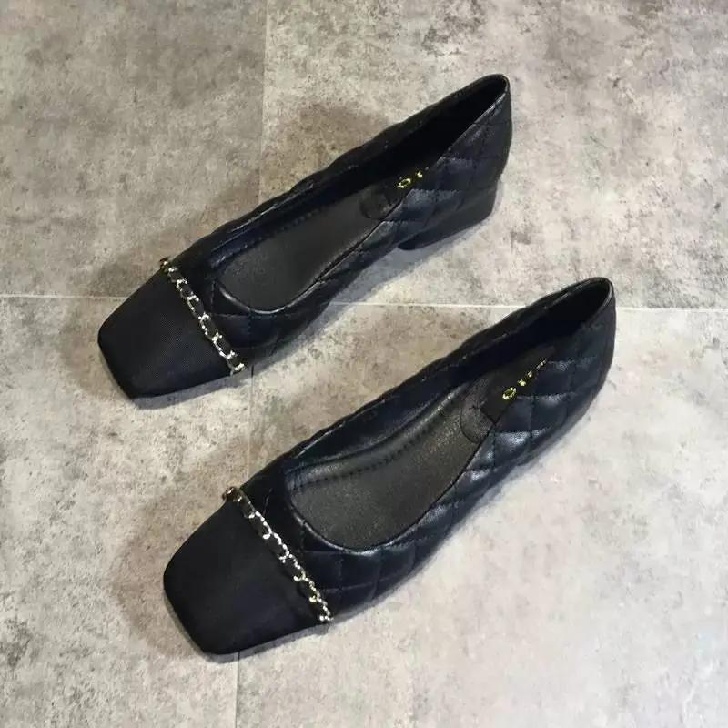 Fashion Block Heel Square Toe Women's Shoes Low Elegant Ladies Footwear Office Luxury Leather Casual Shoe With Comfortable Popular L A