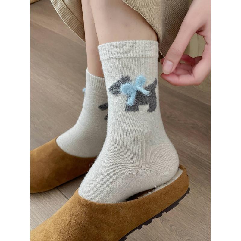 

Женские осенне-зимние утолщенные теплые шерстяные носки средней длины с махрой 1 pair бежевый