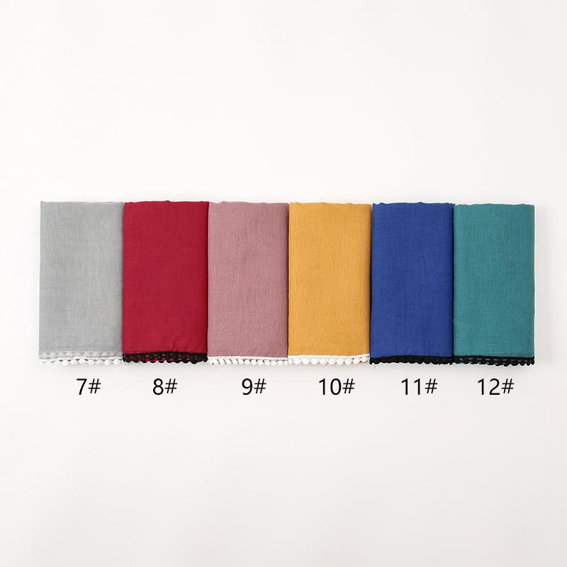 New Cotton Hijab With Lace Muslim Scarf Long Shawls Headscarf Wraps Foulard Echarpe Bufanda Muslim Sjaal Islam Eid Headband