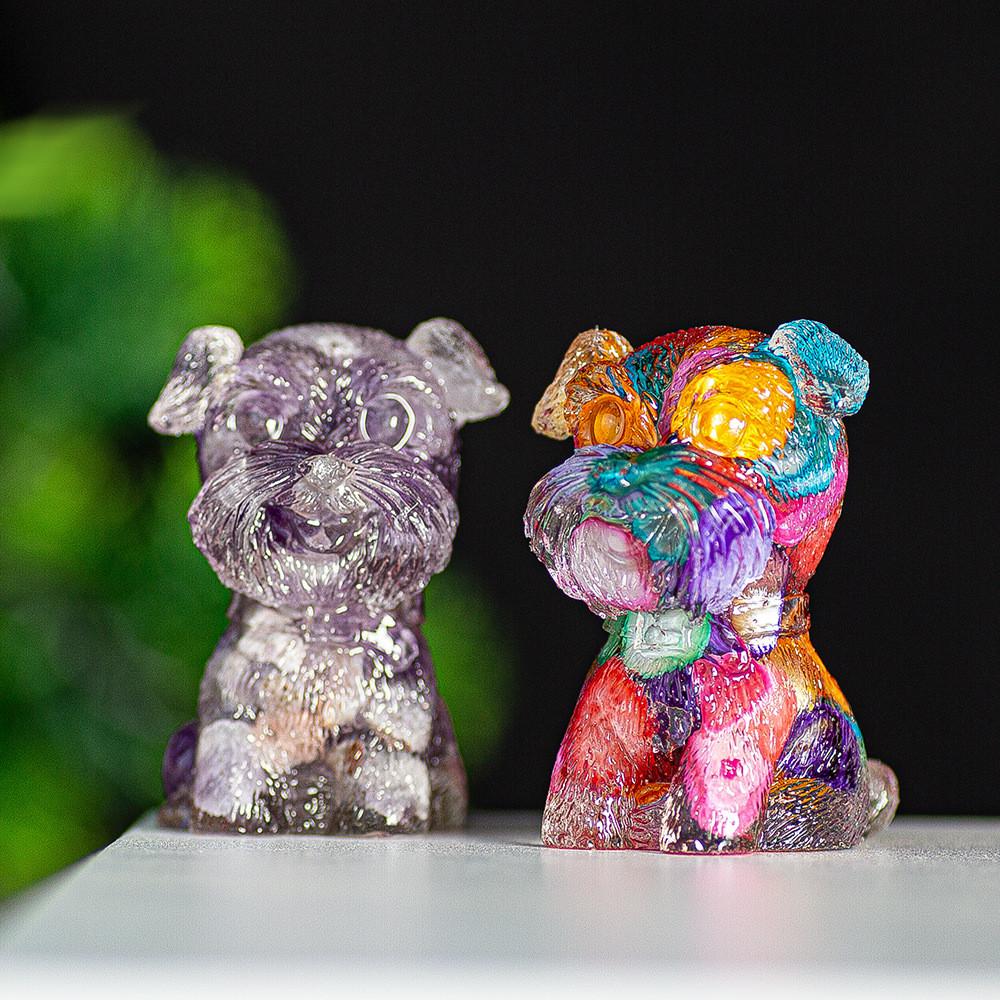 Resin Schnauzer Figurine With Natural Crystal Fill For Desk Decor And Gift Giving