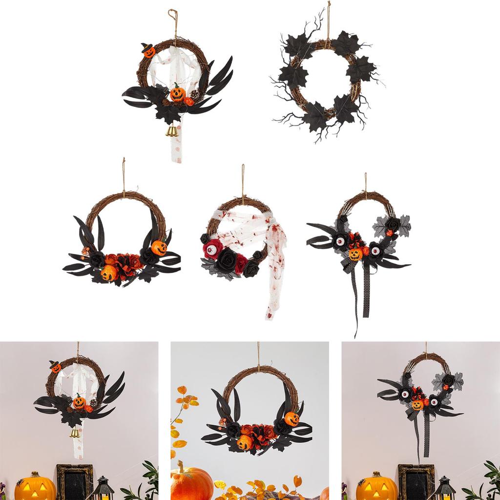 Halloween Wreath Garland Decorations, Porch Wreath Ornament Wall Hanging Creepy Wreath for Indoor Home Party Window Outdoor