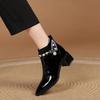 Glossy Short Boots Women'S Autumn Winter New Style Versatile Medium Heel Thick Heel Pointed Toe Side Zipper Soft Painted Leather