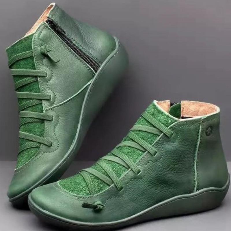 Women's High-Top Short Martin Boots, Flat Workwear Style With Side-Zip.