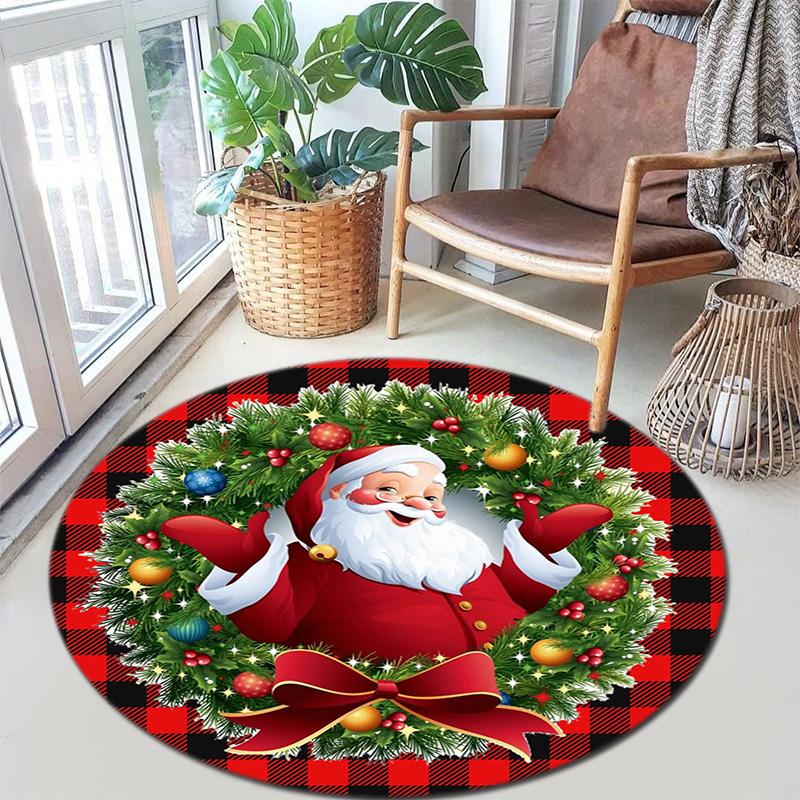 Cute Christmas Day Gift Bell Santa Claus Snowman Christmas Tree round rug Home Soft Decorative Anti slip Chair Mat Carpet Outdoor Floor Mat Carpet 32