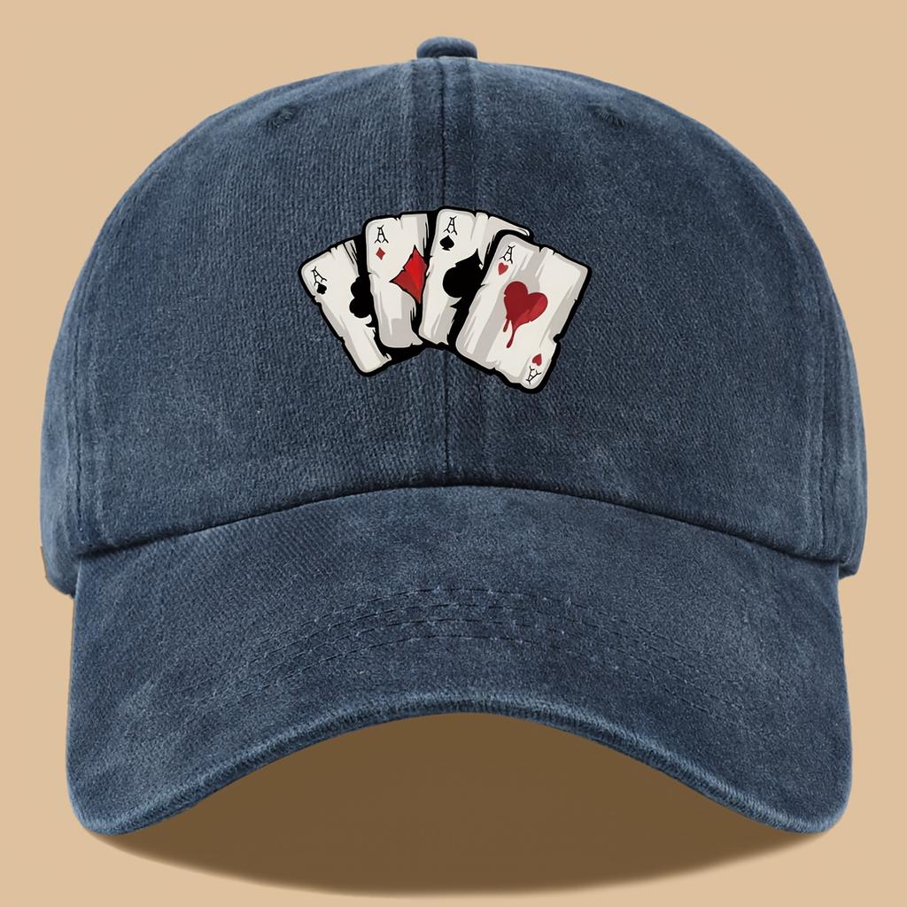 1pc Vintage Poker Print Trucker Hat  Breathable Adjustable Baseball Cap for Walking Appropriate for Any Season