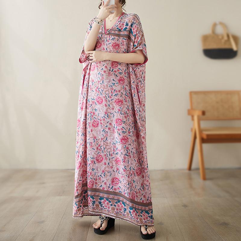 DIMANAF Women 2024 Plus Size Spring Summer Oversize Style Dress Beach Elegant Floral Long Dress Oversize Basic Loose Dress Plus Size 9032