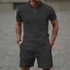 Mens Casual Half Zip Short Sleeve Top And Shorts Two Piece Set