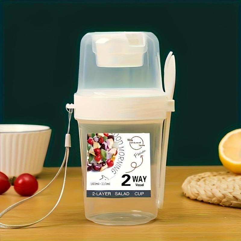 Portable Salad Shaker Cup Double Layer Seal Breakfast Cup Yogurt Oatmeal Snacks Parfait Containers with Dressing Cup Lid Forks 701-800ml белый