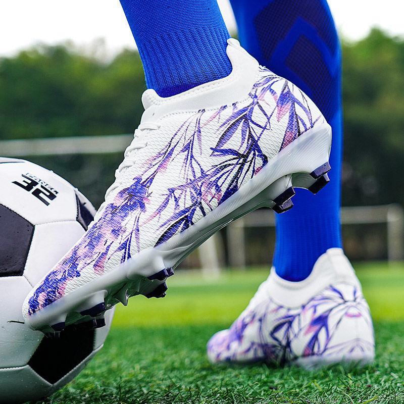 Spring Soccer Shoes Purple Print Children's Soccer Shoes Turf Training Shoes Outdoor Long Spikes Sports Soccer Shoes