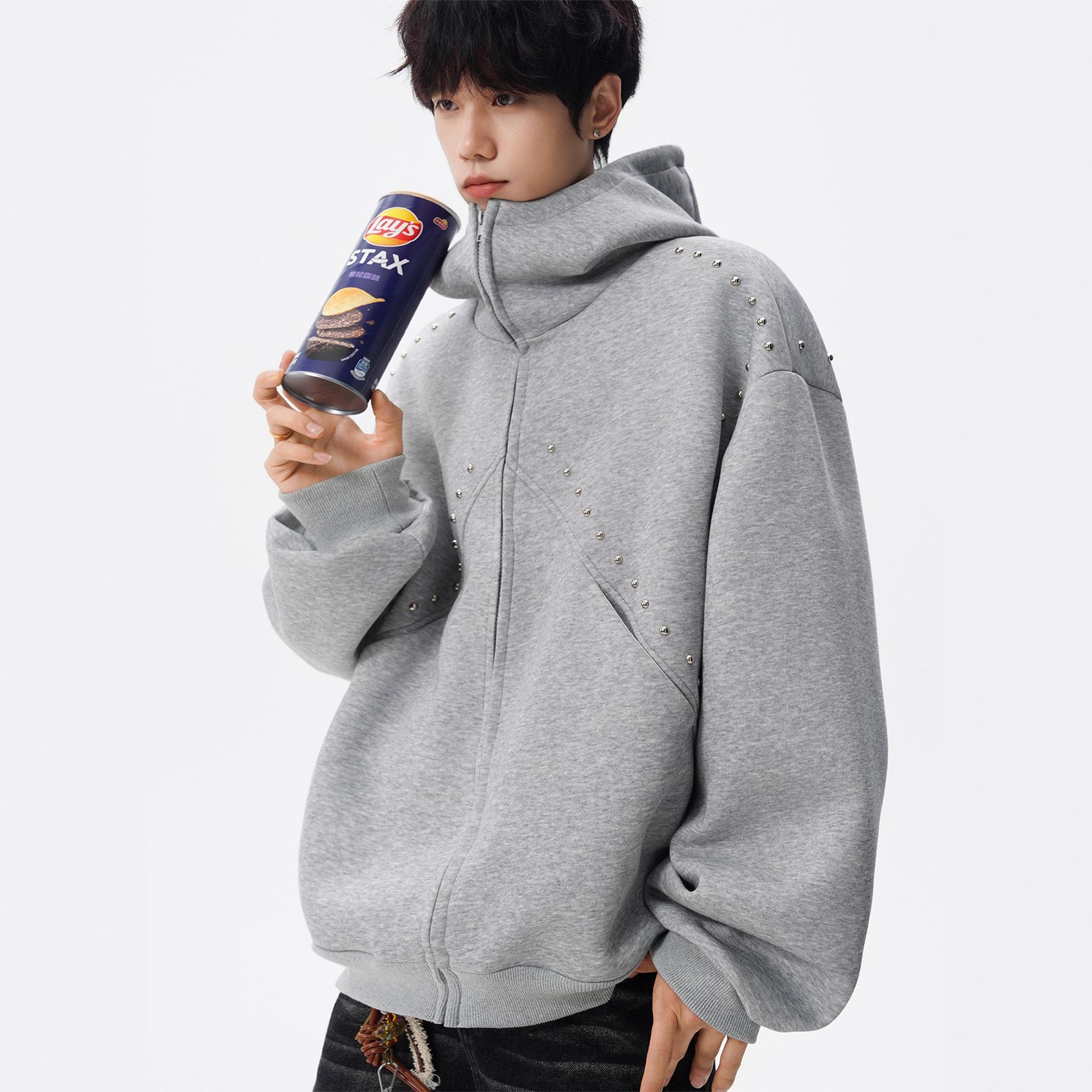 

Unisex Winter 2025 Heavyweight Hooded Cardigan Sweatshirt - Trendy Loose Fit Jacket 2XL темно-сірий