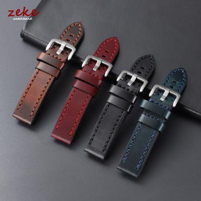 Handmade Stitching Cowhide Watch Band Vintage Waxed Top-Grain Leather Watch Strap 18mm 20mm 22mm 24mm for Men Wristwatch Bands