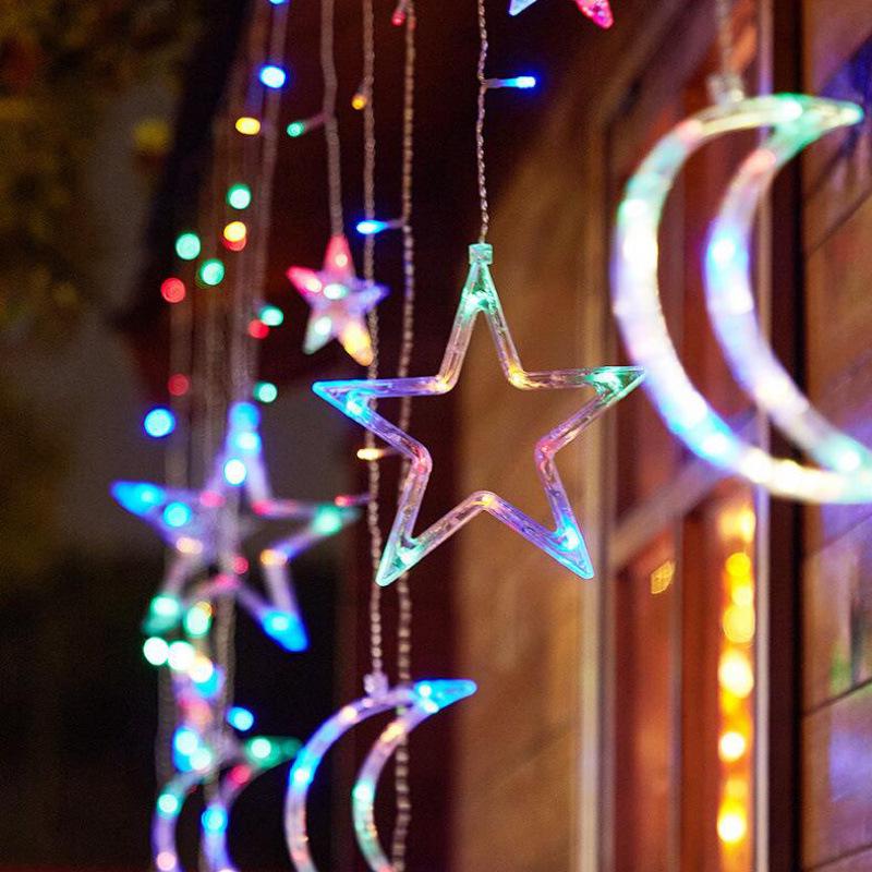 LED Star and Moon Curtain Lights - Waterproof Decorative String Lights for Birthday, Party, and Holiday Décor