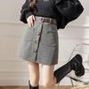 Striped Autumn Winter Skirts Womens Mini Slim Belt A-line Skirts Chic Korean Fashion Button Pocket Women Skirt