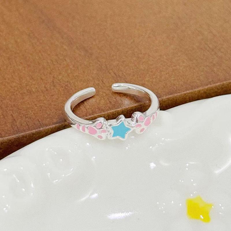 Dopamine Color Enamel Star Ring, Female Stacked Wearing Simple Open Ring, Niche High-End Index Finger Ring