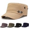 Men Flat Top Military Cap Cott Cadet Army Hat Adjustable Metal Badge Breathable Side Eyelets Sun Protecti Casual Outdoor Cap
