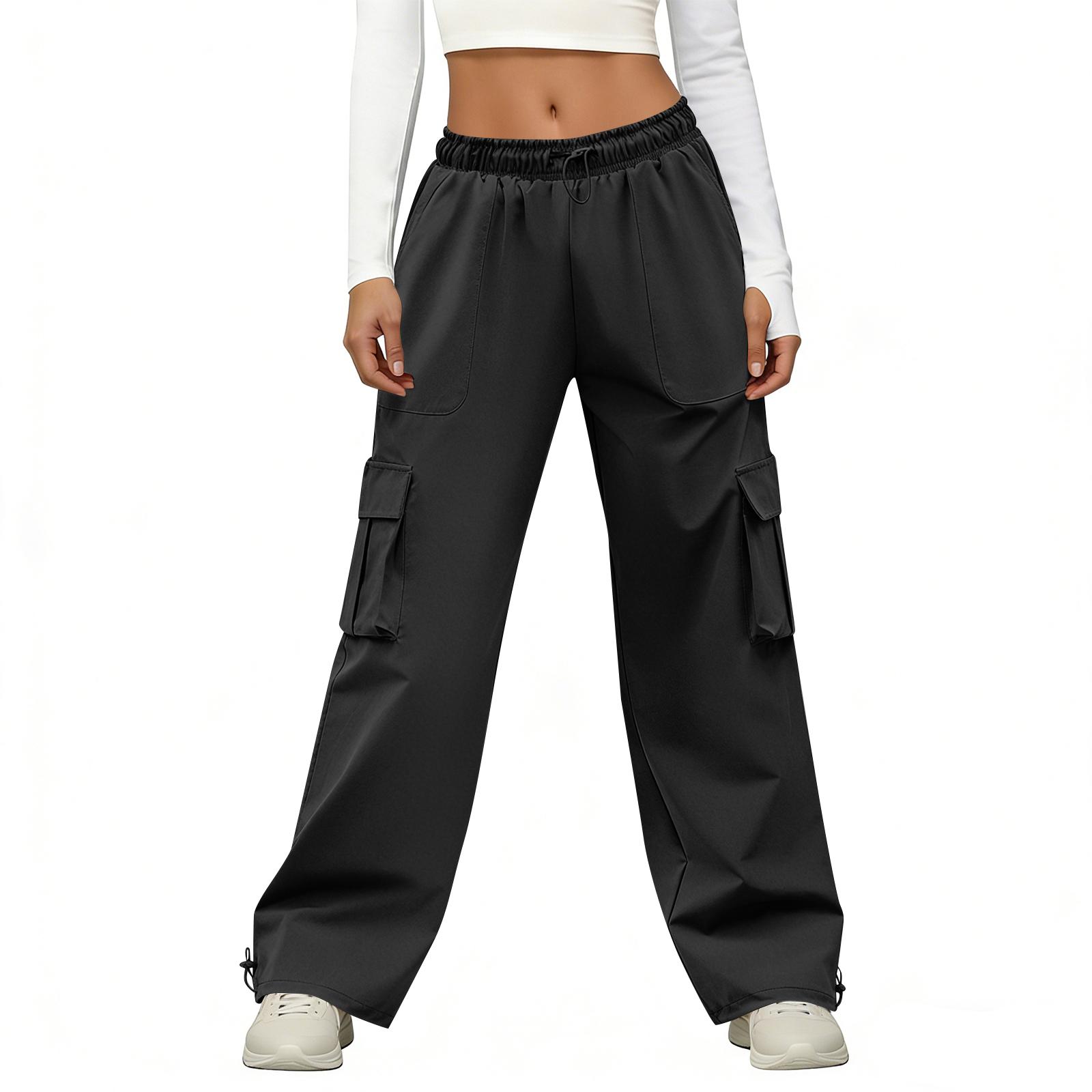 Women’s Loose Casual Pants – Quick-Dry Cargo Pants With Drawstring L чёрный