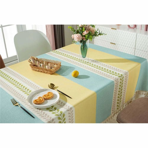 Water-Repellent Rectangular Tablecloth with Nordic and Pastoral Stitching and Tassels, Stylish Table Cover for Dinner and Picnics, Washable, Home Deco