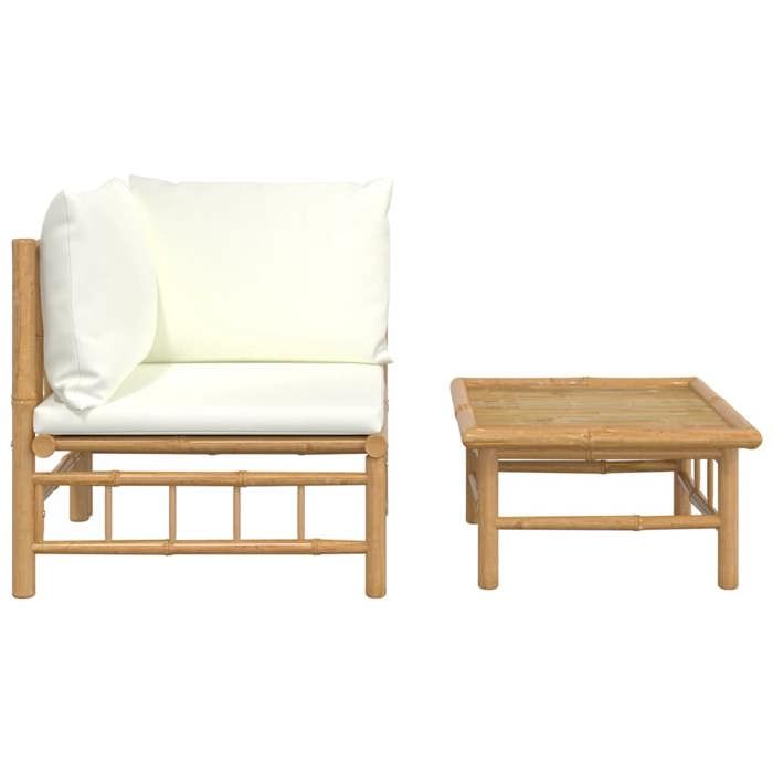 VidaXL Salon de jardin 2 pcs avec coussins blanc crème bambou 362299