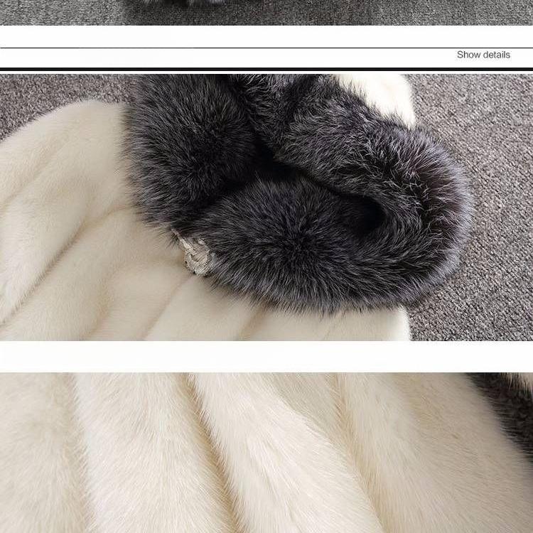 Höst och Vinter Plus Size Pälsrock Rock Dam Mellanlång Minkhår Rävpäls Krage Imitationspäls Damrock