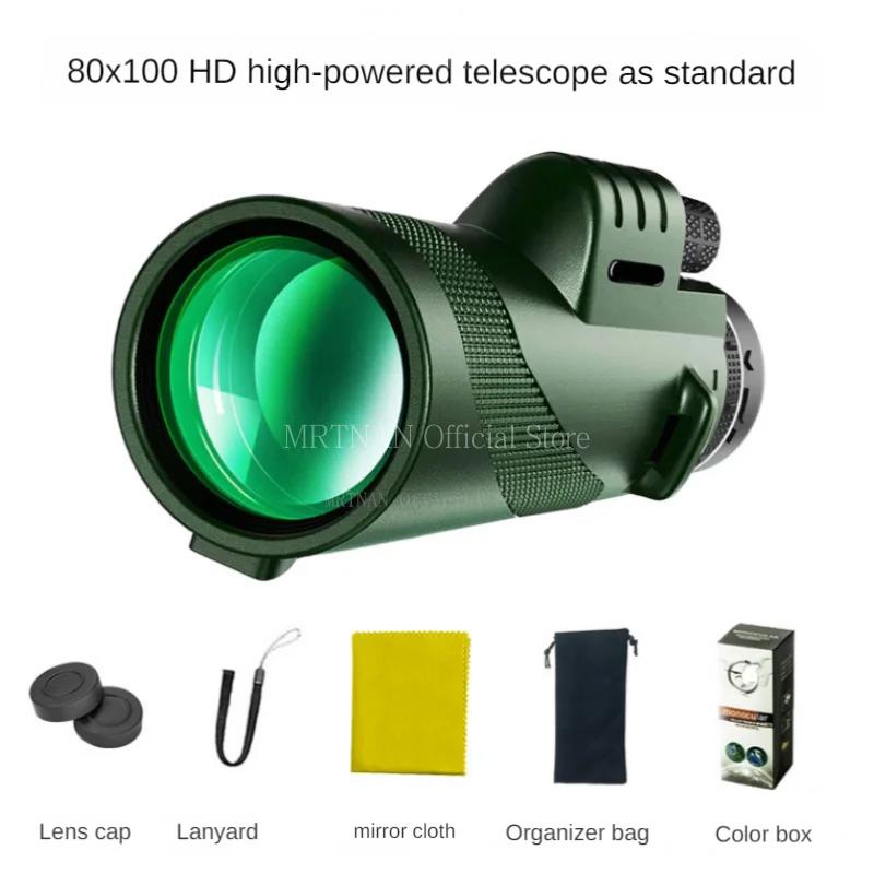 80X100 Hd Monocular Telescope Long Range Zoom Bak4 Prism Telescope with/without Tripod Phone Clip Hunting Outdoor Camping