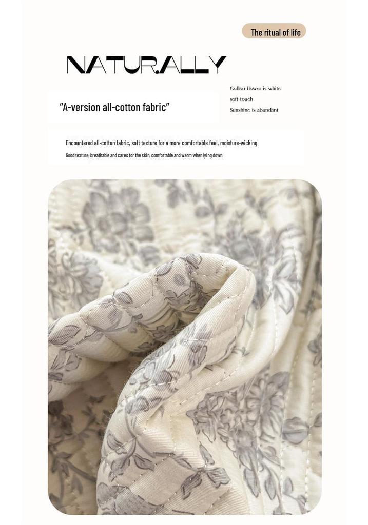 Korean Style All-Cotton Quilted Lace Bedspread Set: Fresh Double Tatami Cover with Thick Bed Sheet.