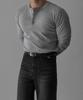 Baulopeulodeogteu Soft Ribbed Muscle Henley Neck Knit Tee [Gray]