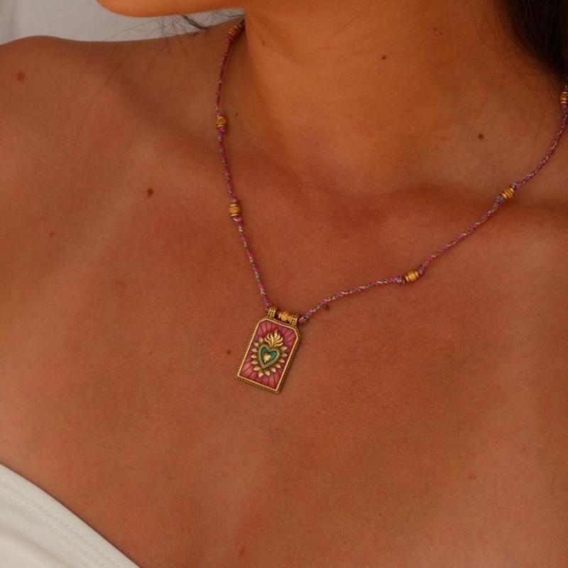 1 Piece Bohemian Fashionable Women'S Necklace Colorful Love Tarot Card Pendant Necklace With Beads