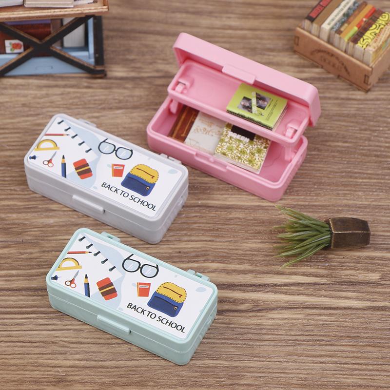 Dollhouse Miniature Stationery Pencil Case School Stationery Box Desk Ornaments Model Toys For Doll House Accessories