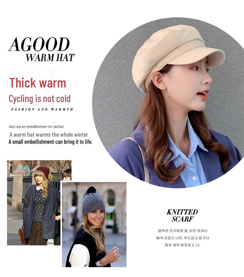 Damen-Barett im koreanischen Stil: Trendiger Retro Schwarzer Maler- und Schiebermützenhut für Herbst/Winter