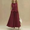 Women Sleeveless Button Front Vest Waistcoat and Long Skirt Two Piece Set Fashionable Solid Color Suit for Casual and Formal Wear