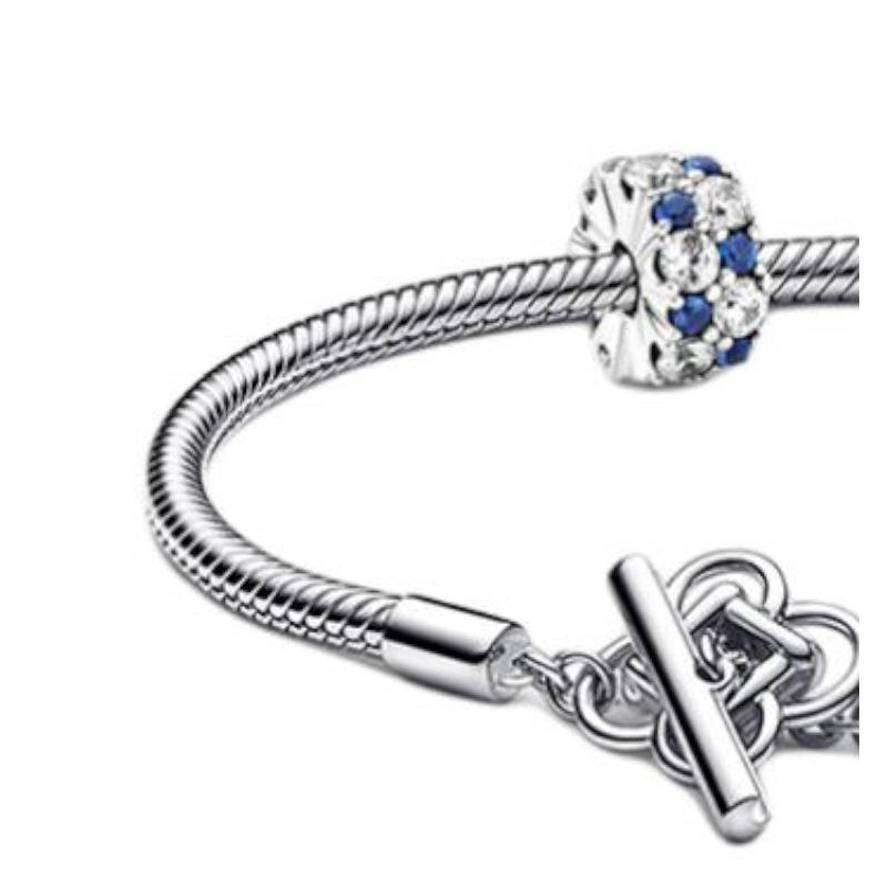Pandora Bracelet Cross Blue Diamond Light Luxurious and High-end Versatile DIY 925 Silver Men and Women Couple Style Silver/Blue ZT26040239ADW