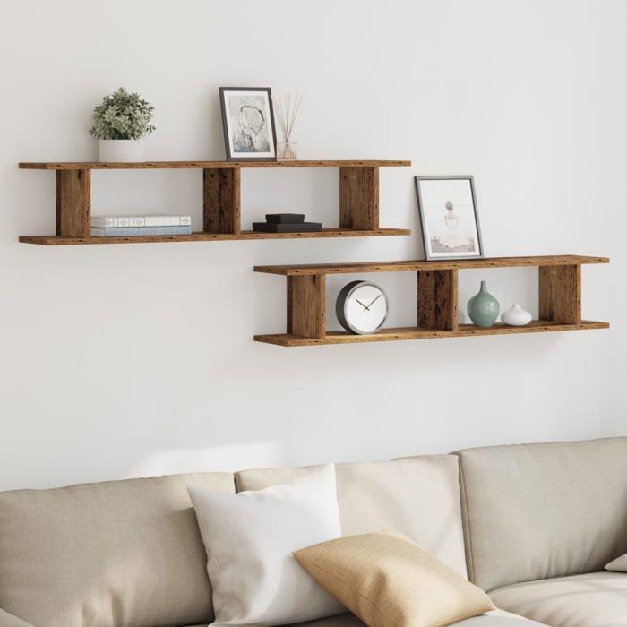 VidaXL Étagères murales 2 pcs vieux bois 105x18x20cm bois d'ingénierie, étagère flottante, étagère de buanderie, étagère 856602