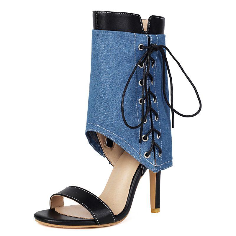 2025 Luxury Female Sandals Thin High Heels 10.5cm Zipper Lace Up Mixed Color Large Size 46 47 48 Fashion Dating Shoes