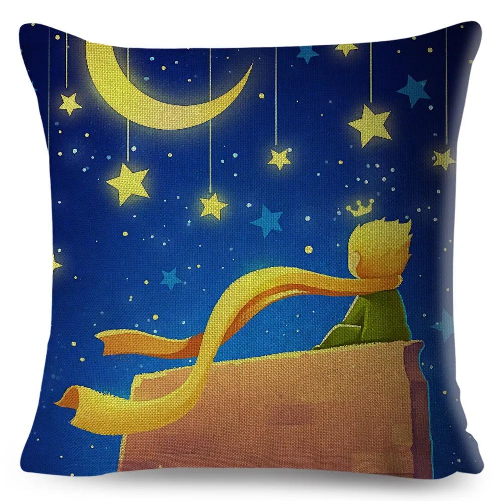 Little Prince Pillow Case Decor Cartoon France Anime Print Cushion Cover for Sofa Home Children Room Linen Throw Pillowcase