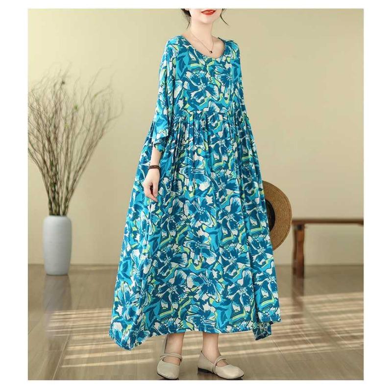 Summer New Vintage Print Literary Dress