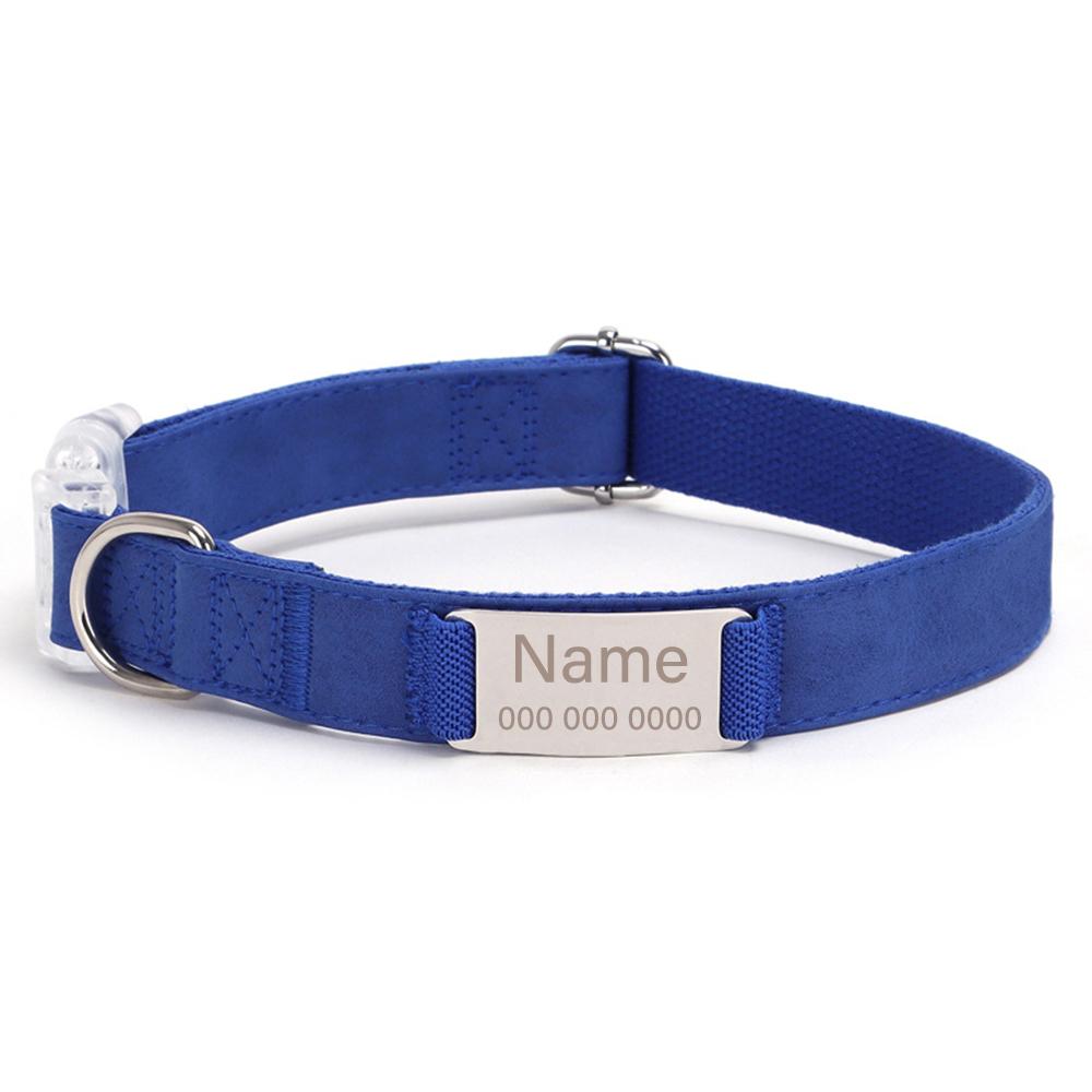 Engrave Name Pet Collar Leather Dog Collar Customized Engraved Nameplate for Small Medium Big Dogs