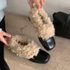 Casual Chunky Heel Furry Square Toe Loafers - New Winter Fashion Plush Leather Shoes