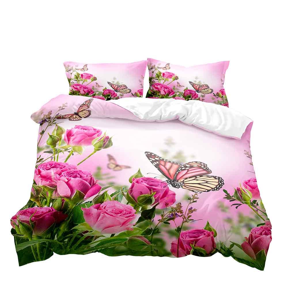 Boho Floral Soft Duvet Cover Set Young Girls Women Rom Quen Beding Set Vintage Buterfly Botanical Blosom Flower Warm Comforter Comfortable Quilt Cover