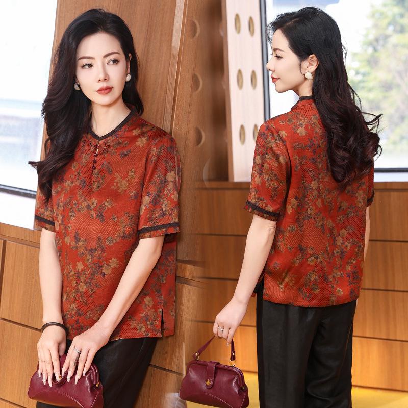 Large Size Pearl Satin Fragrant Cloud Yarn Shirt Women's Spring Dress Retro Color Loose and Thin Mulberry Silk Shirt