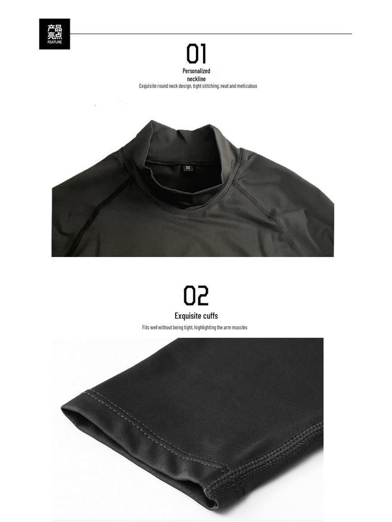 Pánské rychleschnoucí sportovní tričko s vysokým límcem - Krátký rukáv, Odvádějící pot, Přiléhavý střih, Stojáček