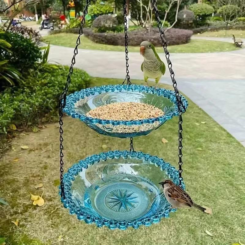 Hanging Plastic Bird Baths and Feeders for Outdoors Bird Water Bowls and Seed Trays Set Attract Wild Bird Garden Yard Decor Gift