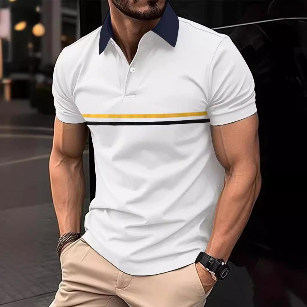 Patchwork Polo Shirt Daily Casual Lapel Men's Top Short Sleeve