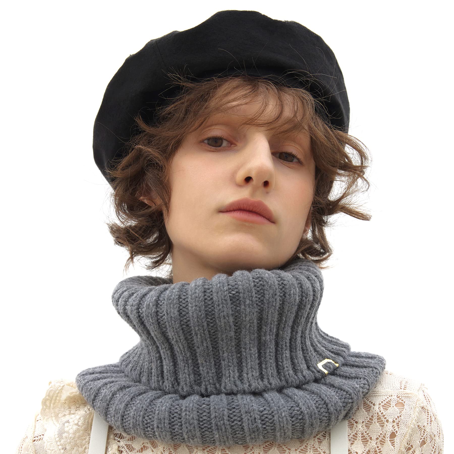 

Золотая латунная этикетка Унисекс Осень Зима Смесь ягнячьей шерсти Вязаный Теплый Ветрозащитный Ребристый Шарф Корейский Воротник [UNDERCONTROL] Женский (Серый) серый