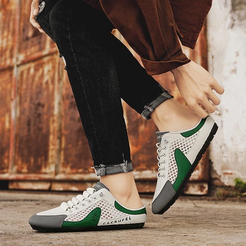 Męskie Siateczkowe Oddychające Półkapcie 2025 Nowe Casualowe Sportowe Kapcie Miękkoszelowe Wsparcie Półkapcie Antypoślizgowe Plażowe Płaskie Kapcie