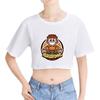 Women's Stylish Burgerpommes ICrimax Printed T-Shirt Short Sleeve Round Neck Slim Fit Wild Casual Crop Tops for Summer