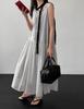 Johnature French Clear Fungus Edge A-line Korean Casual Loose Dresses Women Summer Sweet V-neck Sleeveless Dress