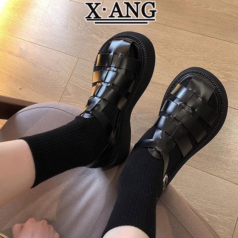 

Leather woven pig cage shoes bag head sandals women s summer new one-word buckle beach shoes hole shoes 40