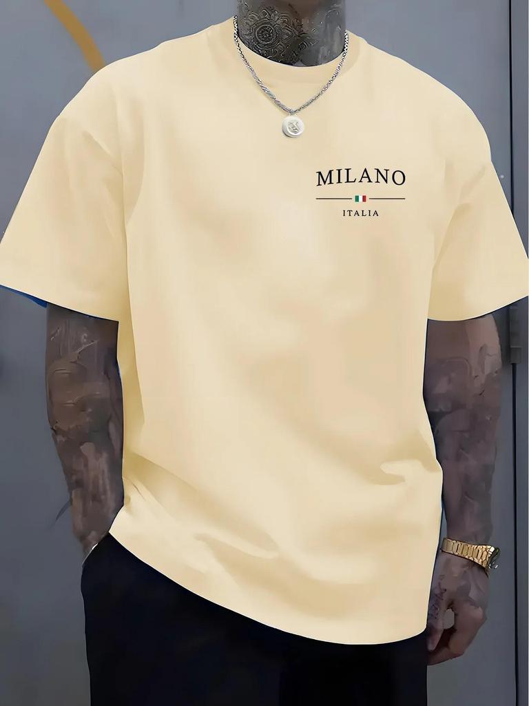 Men's Milan Print Loose Fit Cotton T-shirt - Summer Casual Sports Round Neck Short Sleeve.