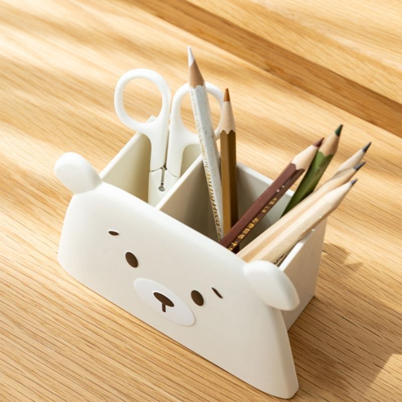 Adorable Plastic Bear Design Pencil Cup With Spacious Interior For Office School Use