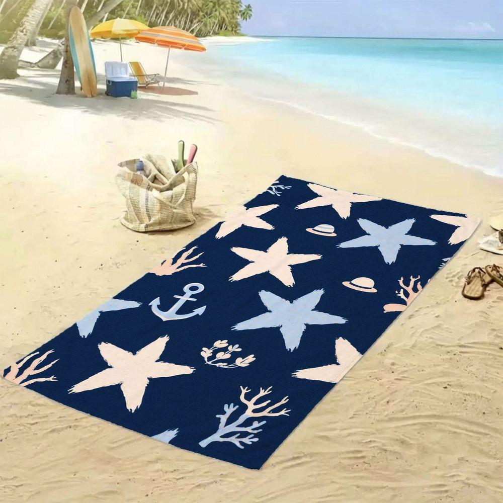 Beach Theme Beach Towel Starfish Shell Printing Microfiber Quick Drying Absorbent Large Bath Towel